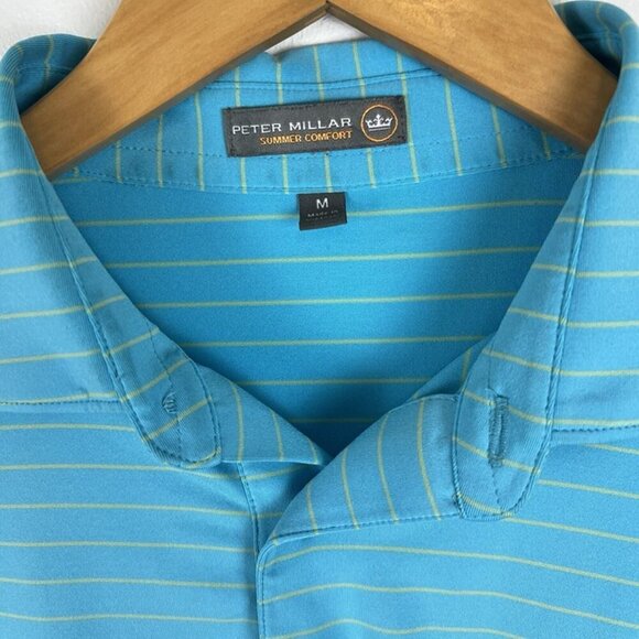 Peter Millar Summer Comfort Polo Shirt Men's M White Blue Striped Short Sleeves - Picture 2 of 4